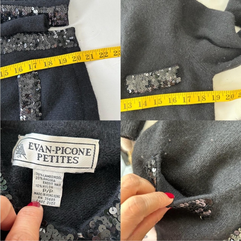 Vintage 1980s Evan-Picone Black Angora Wool Blend Sequin Cardigan Petite Small - Picture 5 of 8